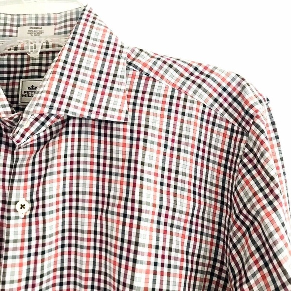 Peter Millar | Button Front Dress Check Shirt Medium Red Striped Button Cuff - Picture 3 of 9